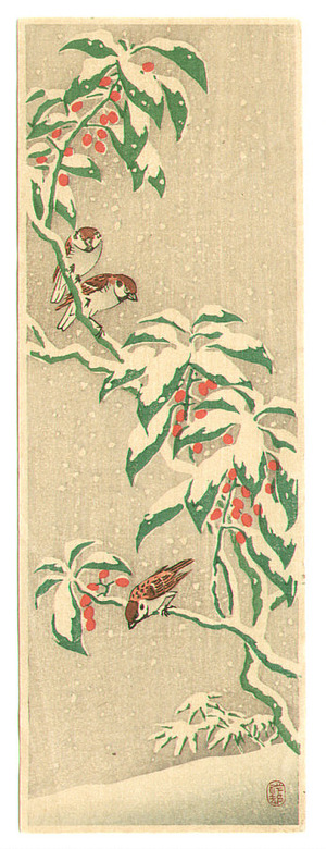 小原古邨: Birds on Red Nundin Tree - Artelino