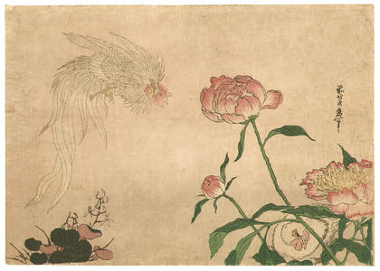 Katsushika II Taito: Long Tail Roosters among Flowers - Artelino