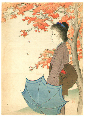 Takeuchi Keishu: Beauty and Red Maple (kuchi-e) - Artelino
