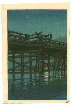 川瀬巴水: Bridge at Night - Artelino