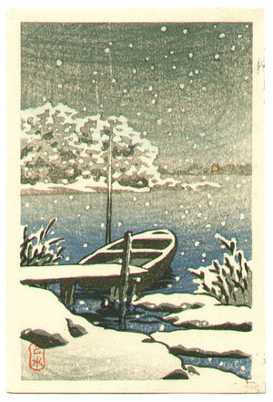 川瀬巴水: Boat on a Snowy Day - Artelino
