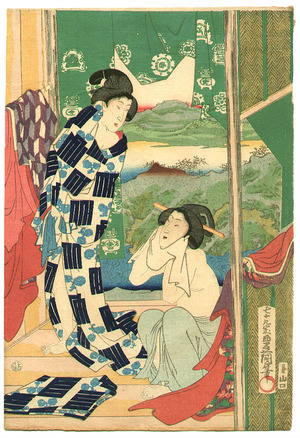Utagawa Kunisada: After Bathing Beauties - Genji - Artelino