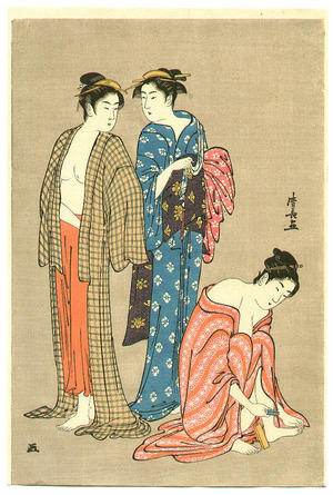 Estampe japonaise "Three Beauties after Bath" par Torii Kiyonaga, 鳥居清長 (Torii Kiyonaga)