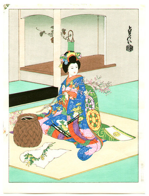 Hasegawa Sadanobu III: Maiko Arranging Flowers - Artelino