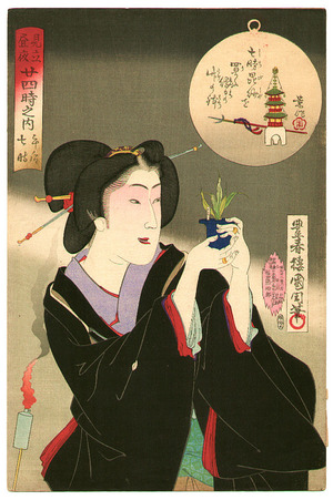 Toyohara Kunichika: Bishamonten Fair at 7 p.m. - Scenes of the Twenty-four Hours - Artelino