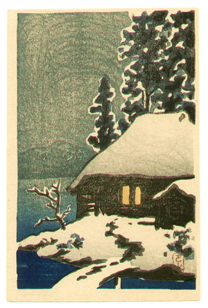 川瀬巴水: Snow Covered Cottage - Artelino