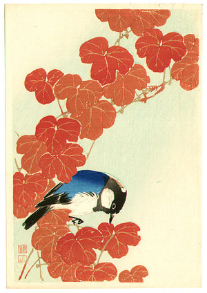 Ito Sozan: Blue and White Bird and Red Leaves - Artelino