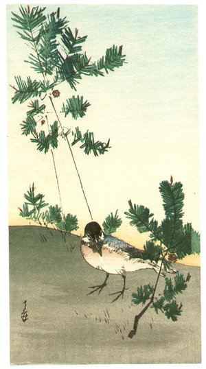 Yoshimoto Gesso: Bird and Pine Trees - Artelino