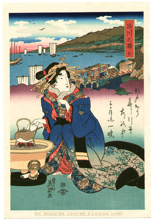 Keisai Eisen, 渓斉英泉 (Ikeda Eisen)による浮世絵「Beauty and Shinagawa Station」