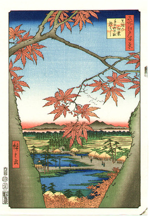 Utagawa Hiroshige: Red Maple at Mama - Meisho Edo Hyakkei - Artelino