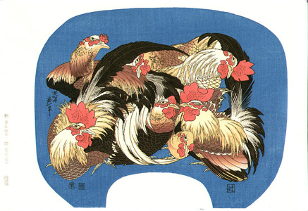 Katsushika Hokusai: Seven Roosters - Zodiac Symbol of 2005 - Artelino