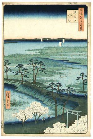 Japanese Print "Moto-Hachiman Shrine - One Hundred Famous Views of Edo" by Ando Hiroshige, 歌川広重 (Ando Hiroshige)