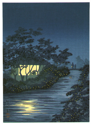 Kobayashi Kiyochika: Fireflies and Lighted House - Artelino