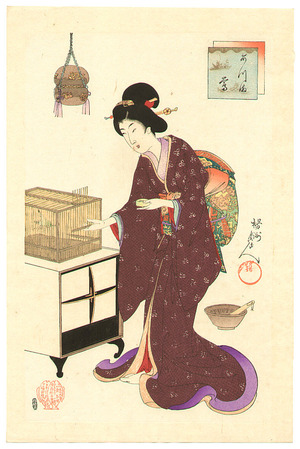 Toyohara Chikanobu: Beauty and Bush Warbler - Artelino