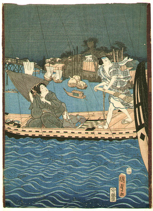 Utagawa Kunisada III: Boat in the Rain - Artelino