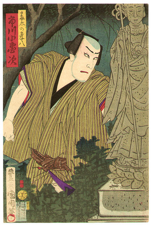 Toyohara Kunichika: Threatened by Knife - Kabuki - Artelino