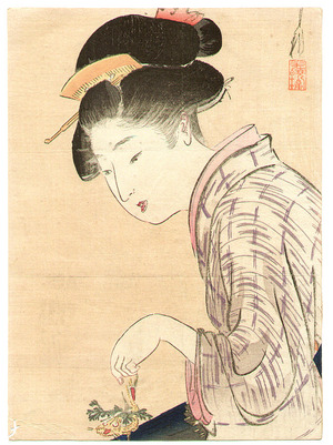 Ogata Gekko: Girl and Small Flower - Artelino