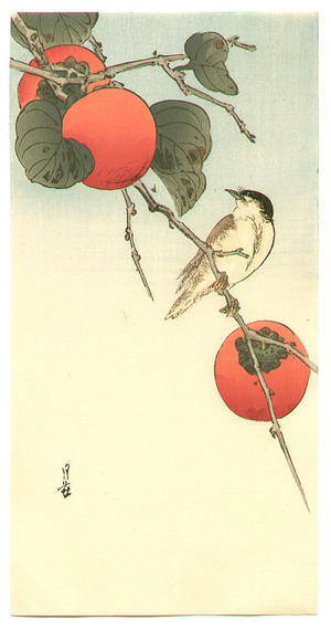 Yoshimoto Gesso: Small Bird and Persimmon - Artelino