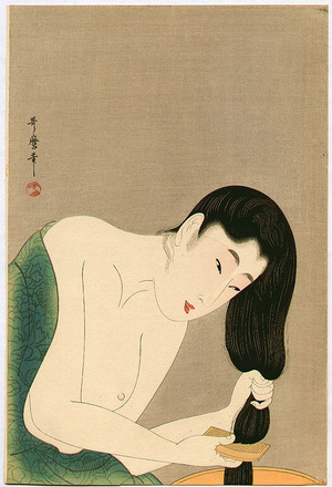 Kitagawa Utamaro: Bijin Combing Her Hair - Artelino