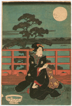 歌川広重: Full Moon at Sumida River - Artelino