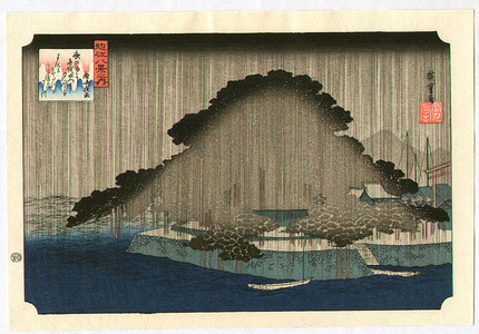 Utagawa Hiroshige: Night Rain on Karasaki - Eight Scenic Views of Ohmi - Artelino