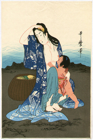 Kitagawa Utamaro: Abalone Diver and Child - Artelino