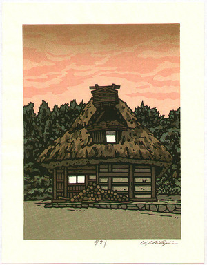 Nishijima Katsuyuki: Thatched Roof House at Sunset - Artelino