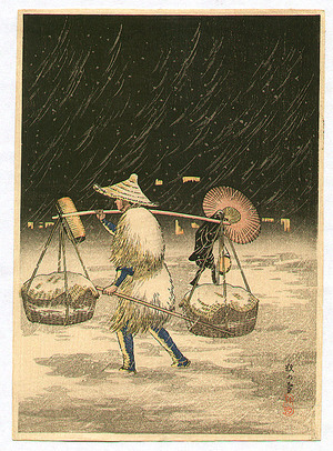 Takahashi Hiroaki: Carrying Basket in Snowy Night - Artelino