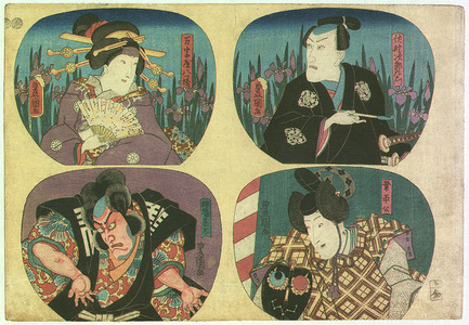 Utagawa Kunisada: Four Uchiwa-e - Kabuki - Artelino