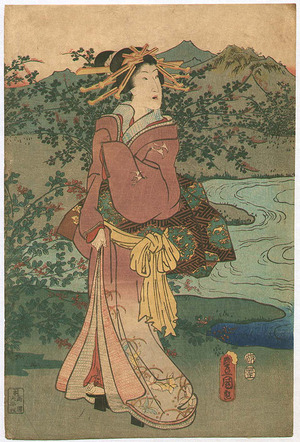 Utagawa Kunisada: Three Beauties at Tama River - Artelino