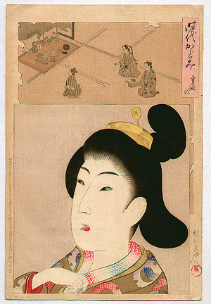 Toyohara Chikanobu: Lady in Kan'en Era - Jidai Kagami - Artelino
