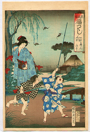 Toyohara Chikanobu: Chasing Bat - Azuma Fuzoku Fuku Zukushi - Artelino