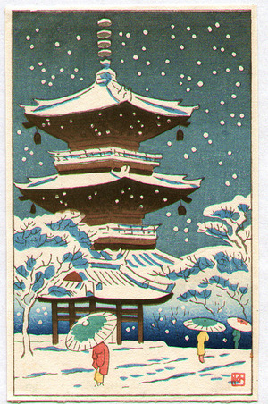 Fujishima Takeji: Temple in Snow - Artelino
