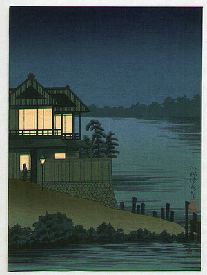 Kobayashi Kiyochika: Lighted House on Riverside - Artelino
