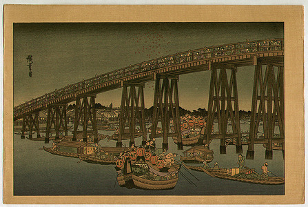 Utagawa Hiroshige: Fireworks at Ryogoku Bridge - Famous Places of Edo - Artelino