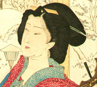 Tsukioka Yoshitoshi: Beauty and Shamisen in Snow - Artelino