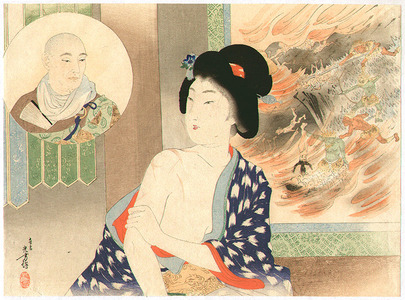 日本版画 "Beauty and Priest" 由 Unknown, 無款 (null) 创作