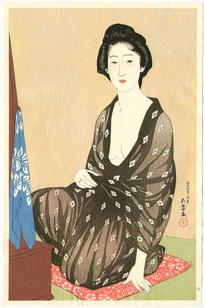 Japanischer Druck "Woman in a Summer Kimono" von Hashiguchi Goyo, 橋口五葉 (Hashiguchi Goyo)