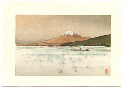 月岡耕漁: Mt. Fuji and Lake - Artelino