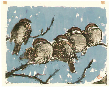 Nemoto Kagai: Five Sparrows - Artelino