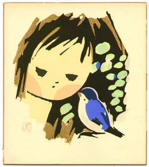 Kawano Kaoru: Girl and Blue Bird - Artelino