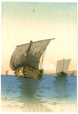 日本版画 "Two Sail Boats and Mt. Fuji" 由 Unknown, 無款 (null) 创作