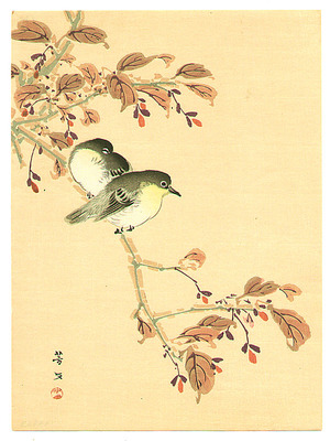 Kikuchi Hobun: Japanese White-eyes on Cherry Branch - Artelino