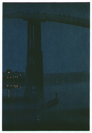 日本版画 "Misty Bridge at Night (small version)" 由 Unknown, 無款 (null) 创作