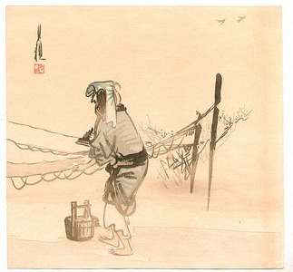 Japanese Print "Dyer and Swallows" by Ogata Gekko, 尾形月耕 (Ogata Gekko)