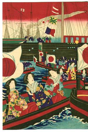 豊原周延: Meiji Empress and Steam Ship - Artelino