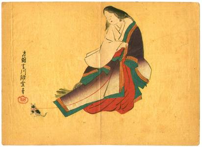 日本版画 "Beauty and Cat" 由 Unknown, 無款 (null) 创作