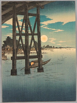 Unknown: Ryogoku Bridge and Full Moon - Artelino