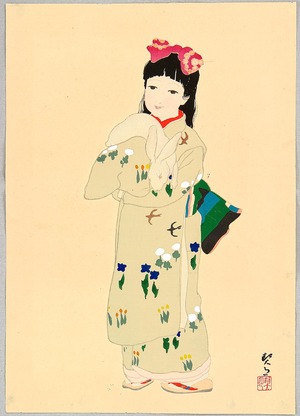 Kikuchi Keigetsu: Girl and Rabbit - Artelino
