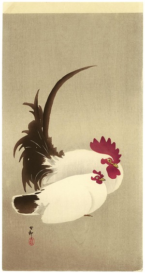 Ohara Koson: Rooster and Hen - Artelino